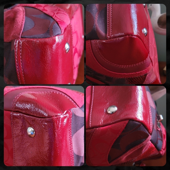 Coach F14004 Gallery Tote Red Leather Signature Jacquard Patchwork Mosaic Y2K - Picture 11 of 16
